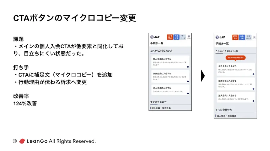 CTAボタンのマイクロコピー変更（JAF様）