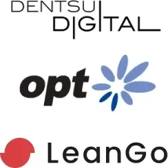 株式会社電通デジタル、株式会社オプト、株式会社LeanGoのロゴ