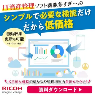 SaaSのバナー広告の例（リコージャパン ウェブマガジン）：IT資産管理ソフト機能多すぎ