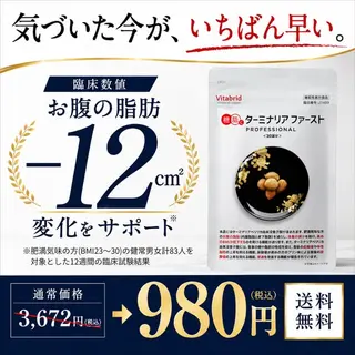 健康食品のバナー広告の例（ターミナリアファースト）：お腹の脂肪-12cm²