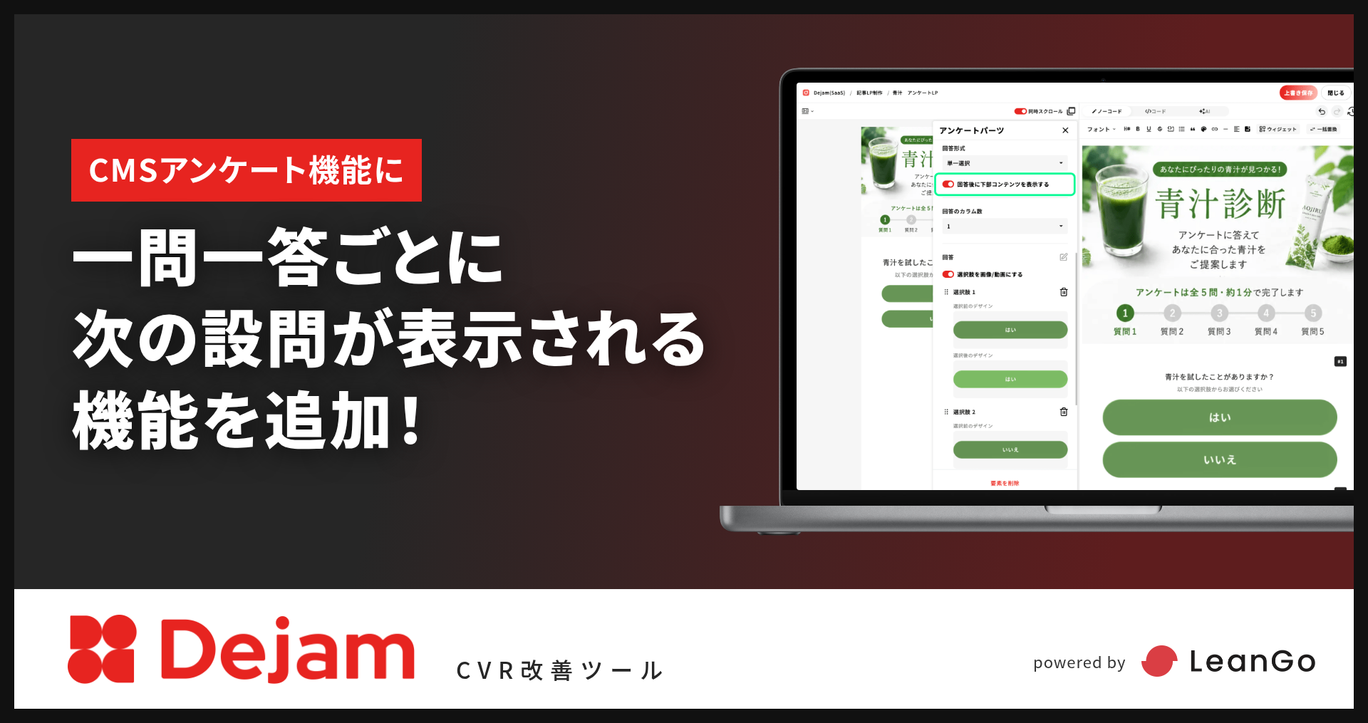 CMSアンケートが、一問ずつの回答スタイルに対応｜CVR改善ツールならDejam