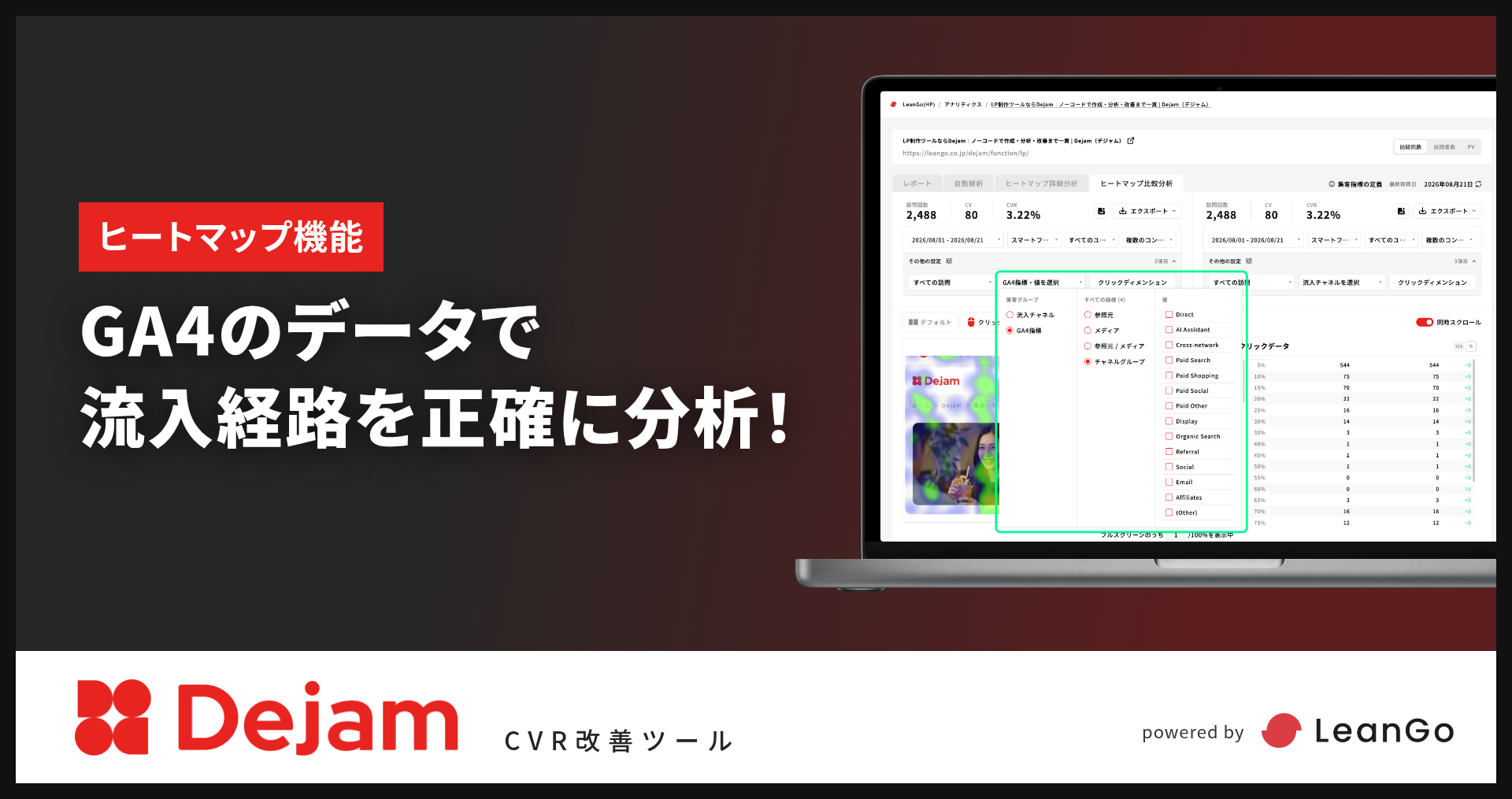 ヒートマップのトラフィックソース分析にGA4データを追加！｜CVR改善ツールならDejam